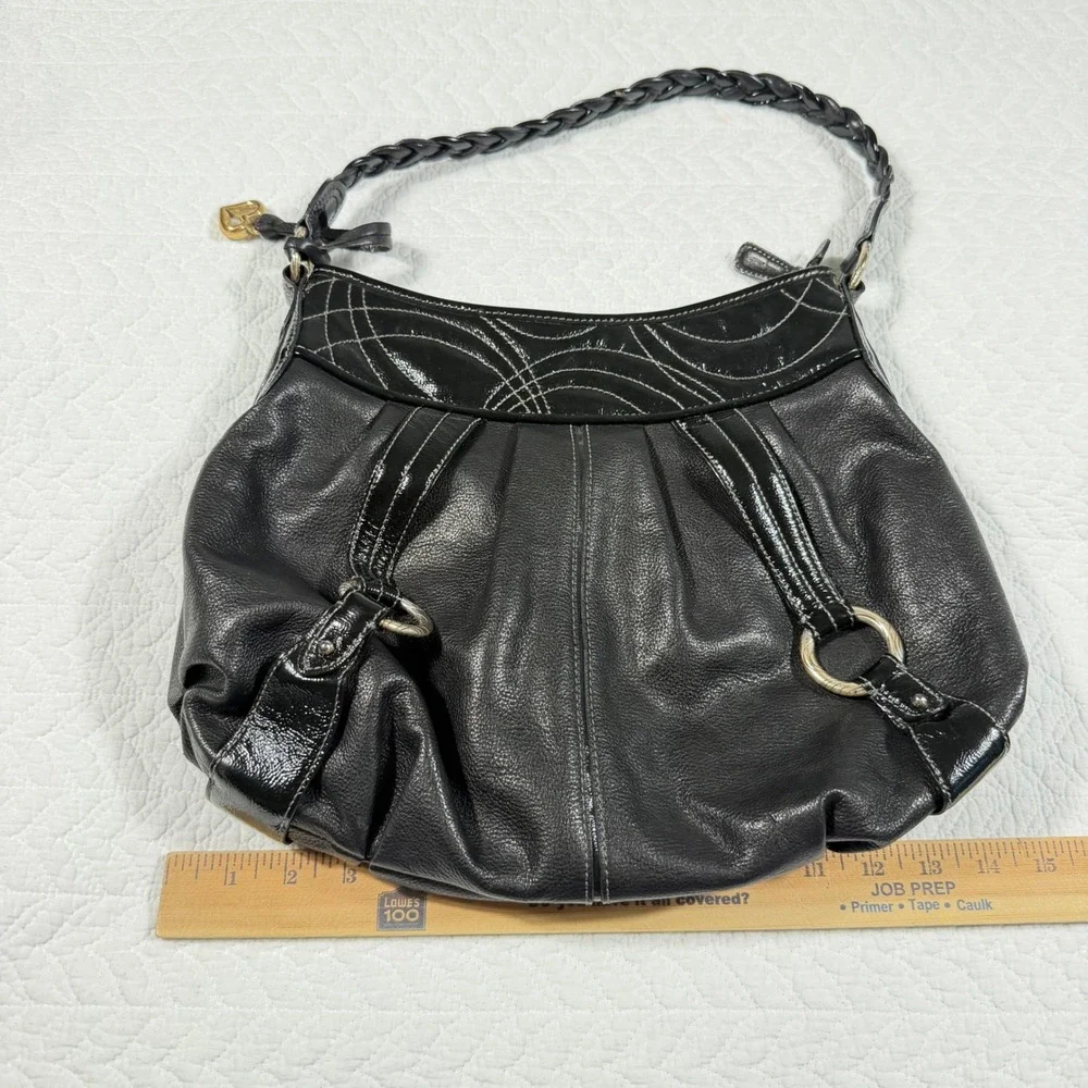 Brighton Womens Hobo Bag Pebbled Patent Leather Braided Black D894479 EUC‎